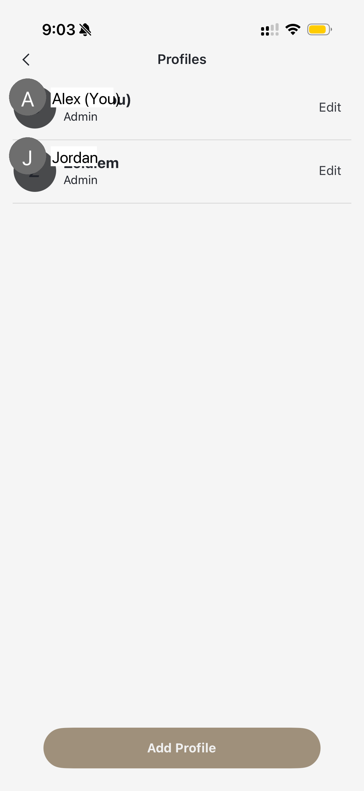 User Profiles screen